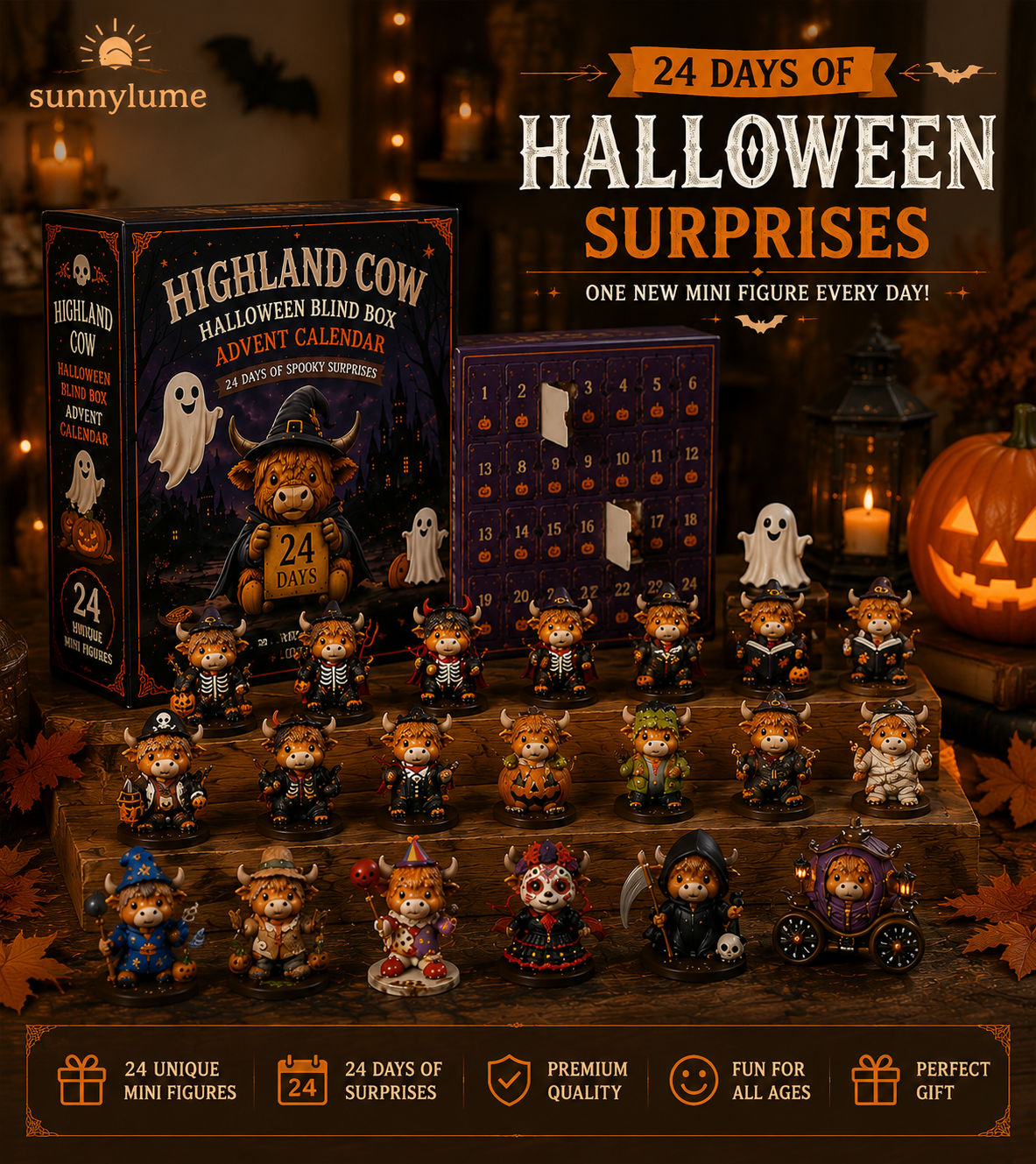 🔥🎃 Limited Edition 2026 Highland Cow Halloween Mystery Advent Calendar – 24 Days of Spooky Surprises-Huihui