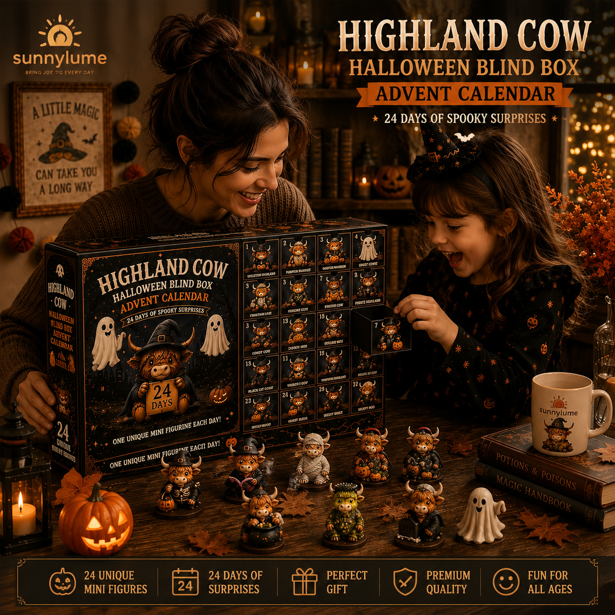 🔥🎃 Limited Edition 2026 Highland Cow Halloween Mystery Advent Calendar – 24 Days of Spooky Surprises-Huihui