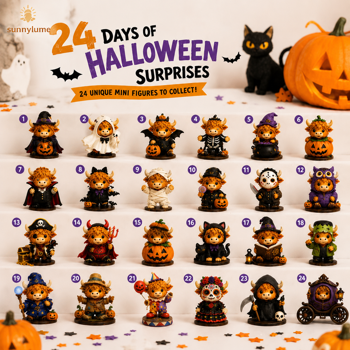 🔥🎃 Limited Edition 2026 Highland Cow Halloween Mystery Advent Calendar – 24 Days of Spooky Surprises-Huihui