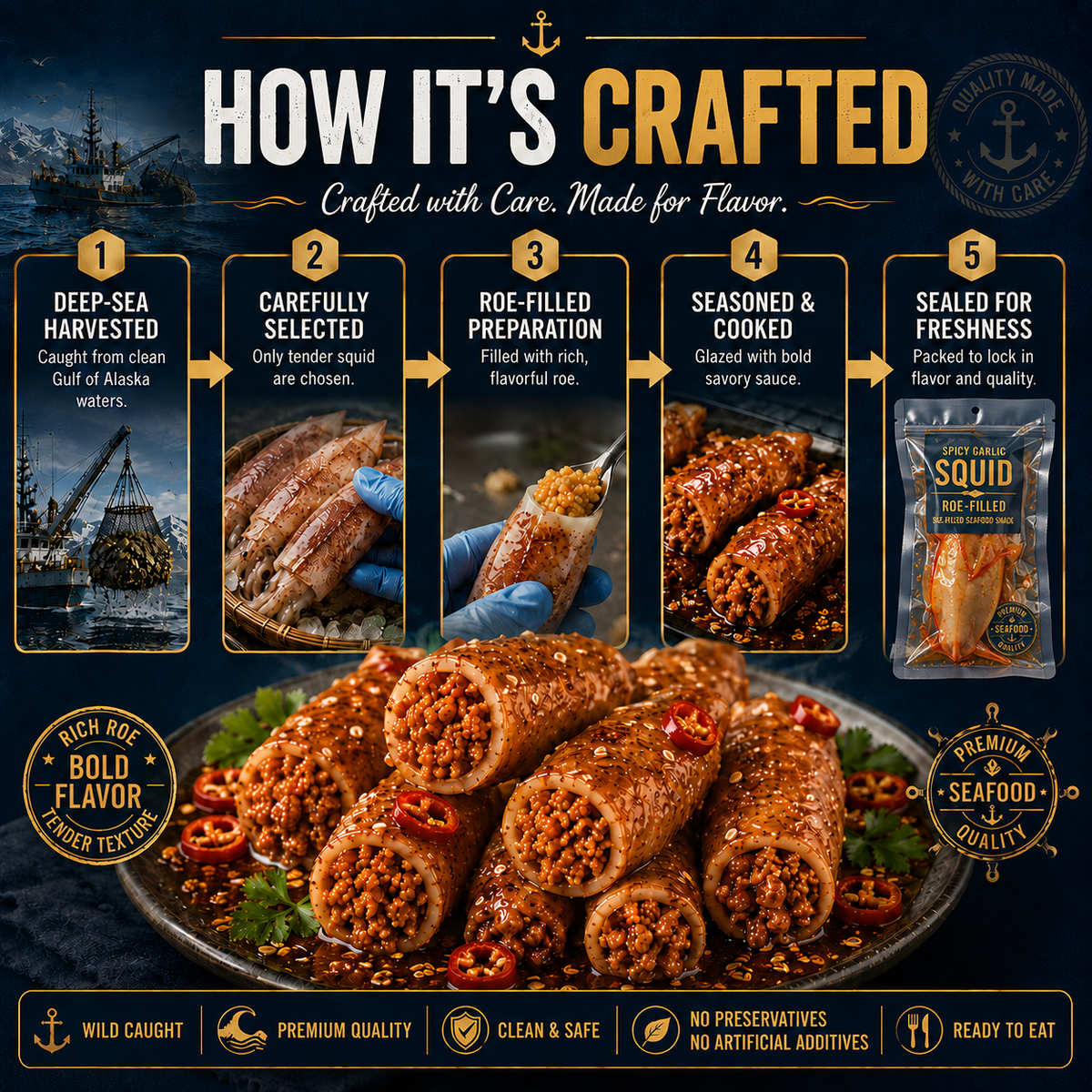DEEP SEA SQUID - High-protein, Non-fried, Rich in DHA.-Huihui