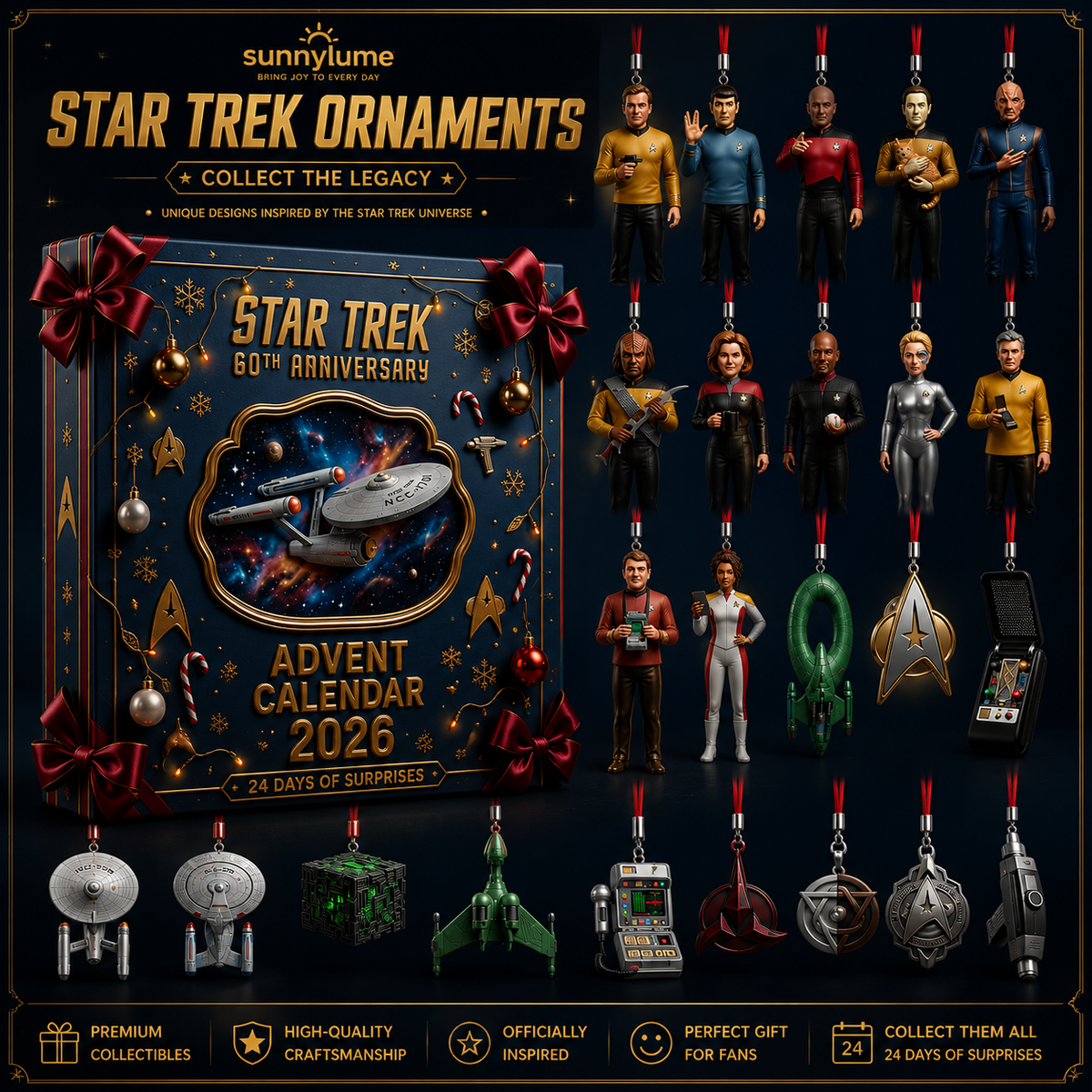 🎄 Star Trek 60th Anniversary 2026 Christmas Advent Calendar – 24 Days of Exclusive Collectible Surprises-Huihui