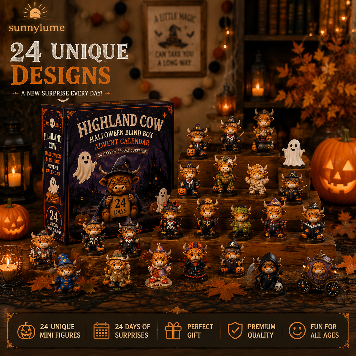 🔥🎃 Limited Edition 2026 Highland Cow Halloween Mystery Advent Calendar – 24 Days of Spooky Surprises-Huihui