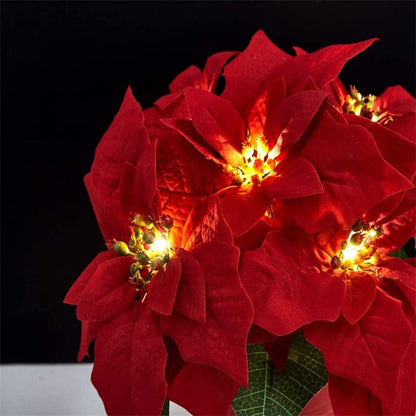 Sunnylume™ Poinsettia LED Garland Lights – Warm Christmas Floral String Lights for Trees, Mantels & Staircases