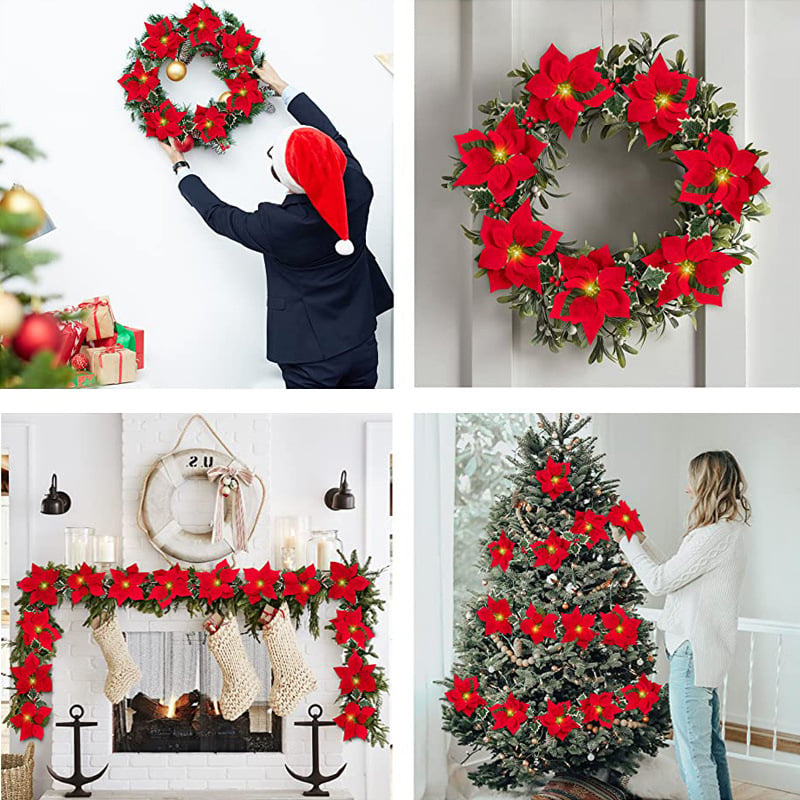 Sunnylume™ Poinsettia LED Garland Lights – Warm Christmas Floral String Lights for Trees, Mantels & Staircases