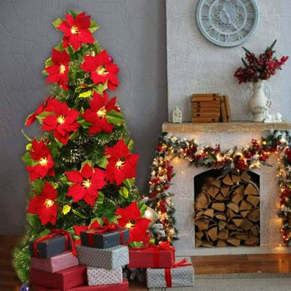Sunnylume™ Poinsettia LED Garland Lights – Warm Christmas Floral String Lights for Trees, Mantels & Staircases