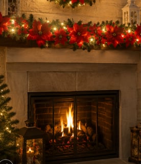 Sunnylume™ Poinsettia LED Garland Lights – Warm Christmas Floral String Lights for Trees, Mantels & Staircases