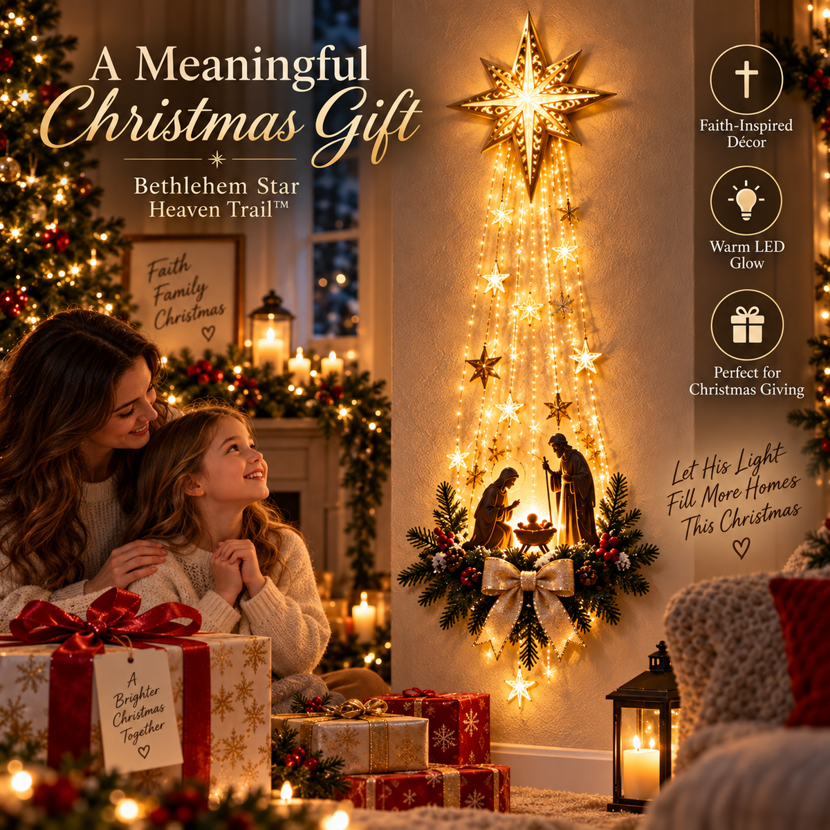 🎄 Christmas Special Offer 🎁 90% OFF ✝️ Bethlehem Star of Faith™ – Lighted Nativity Wall Decor